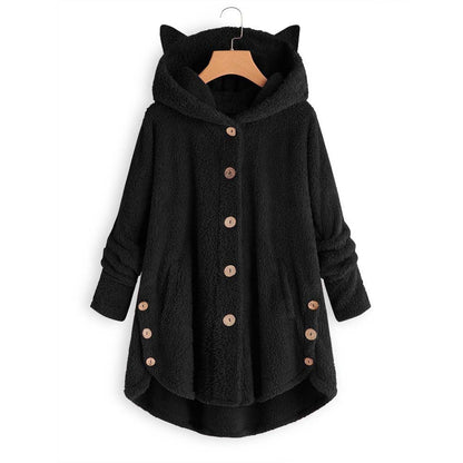 Women's Cat Ear Fleece Hooded Jacket Button Up