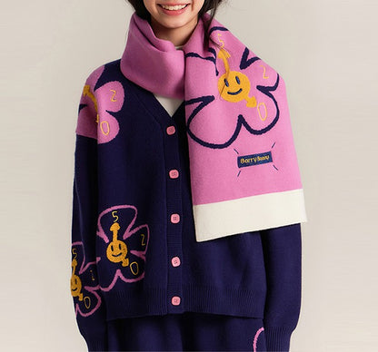 Kids Flower Knit Cardigan and Wide Leg Pants Set