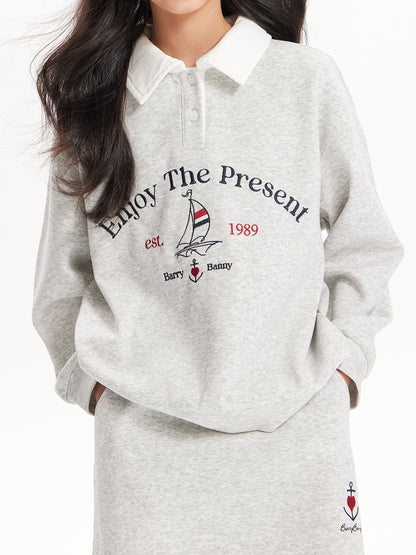 Girls Vintage Polo Sweatshirt & Wide Leg & Skirt Set - Retro Style