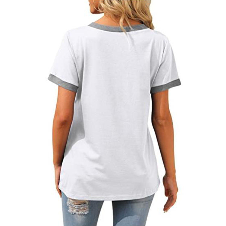 T Shirt Short Sleeve V Neck Loose Casual Top with Pocket Plus Size