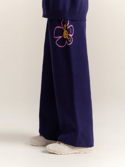 Kids Flower Knit Cardigan and Wide Leg Pants Set