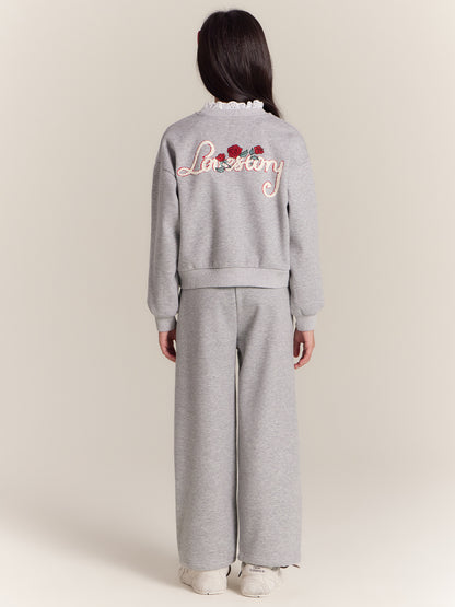 Girls Rose Sweatshirt and Pants Set Casual Outfit