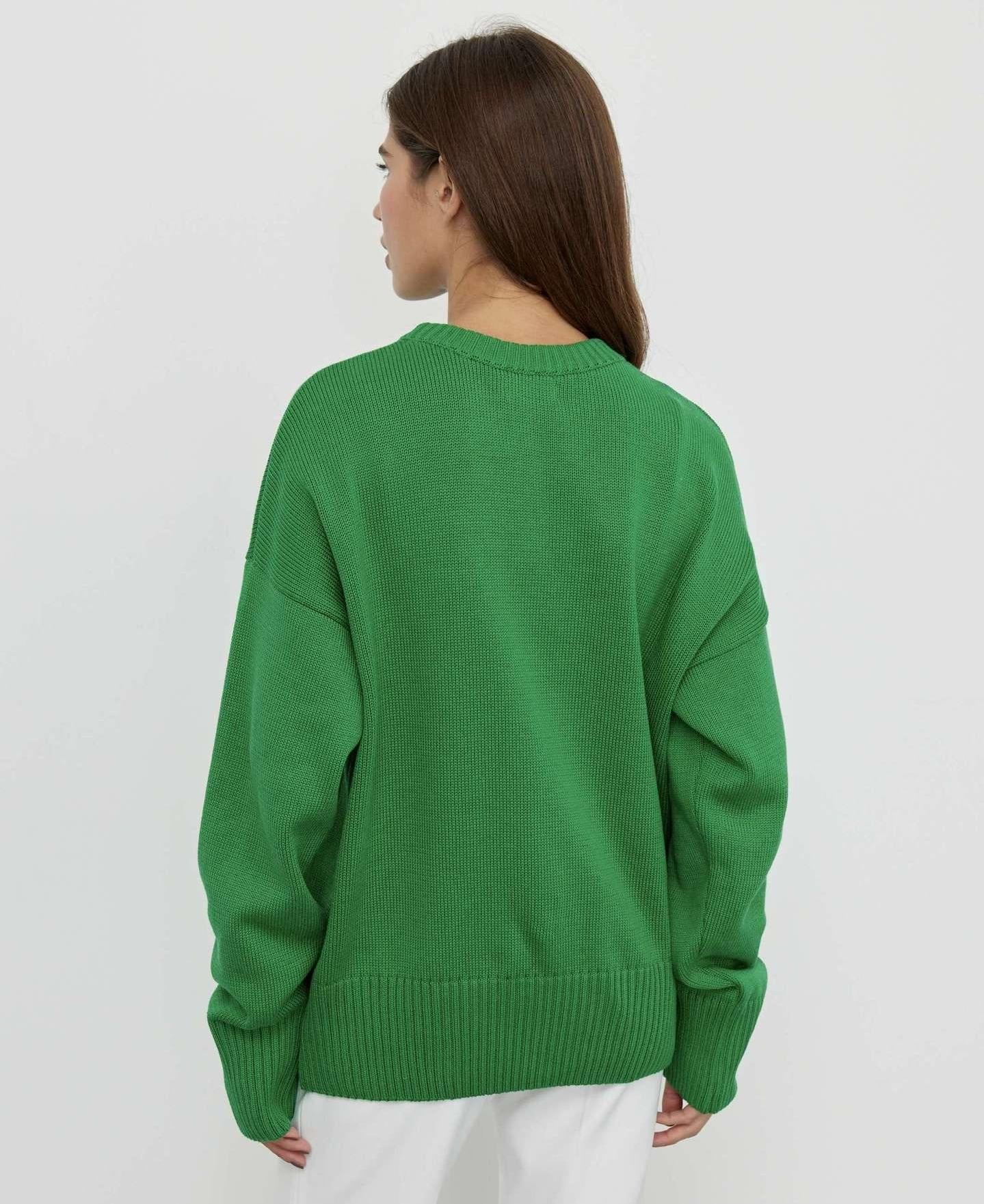 Cozy Solid Crewneck Knit Sweater for Women Fall Winter
