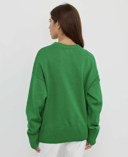 Cozy Solid Crewneck Knit Sweater for Women Fall Winter