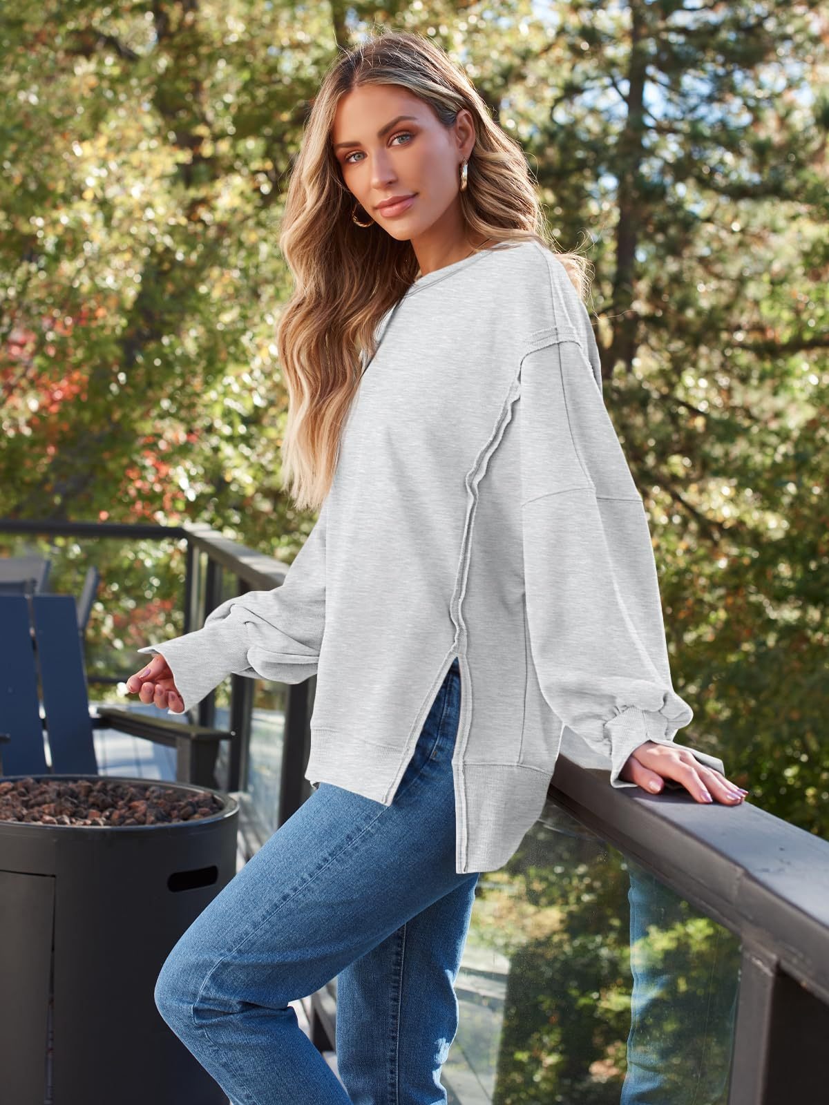 Oversized Drop Shoulder Sweatshirt - Pullover Top