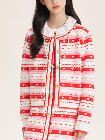 Girls' Striped Knit Button-Front Cardigan Sweater