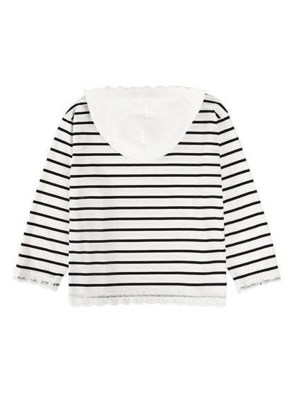 Heart Striped Hoodie with Lace Detail - Girls' Classic T-Shirt