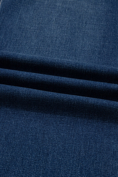 Sail Blue Stitched High Waist Loose Cuffed Jeans