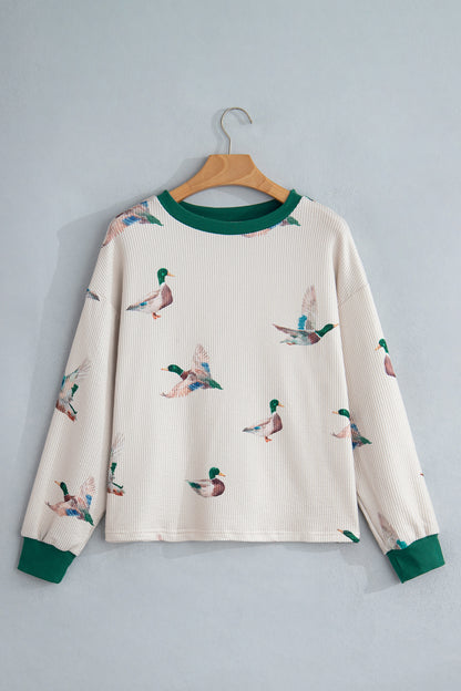 Duck Ribbed Top Western Colorblock Long Sleeve