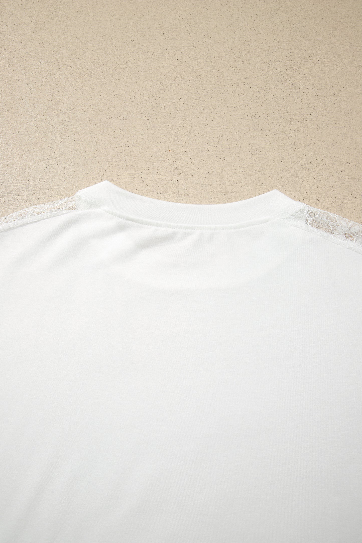 White Lace Sleeve Casual Round Neck Long Sleeve Top Women