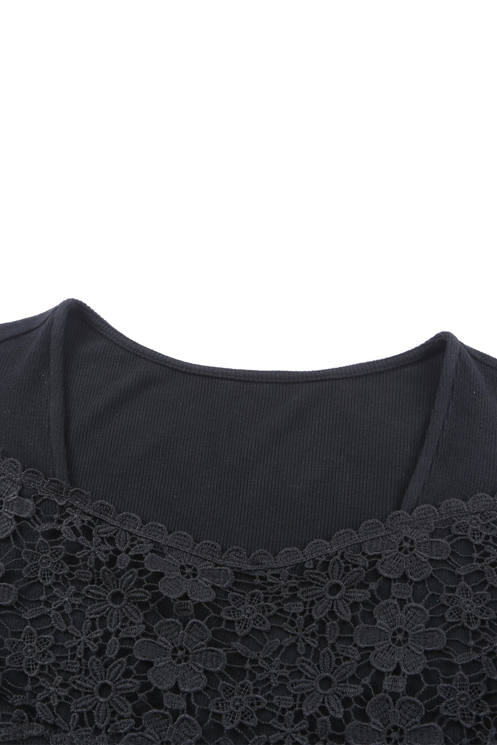 Black Lace Crochet V Neck Long Sleeve Top