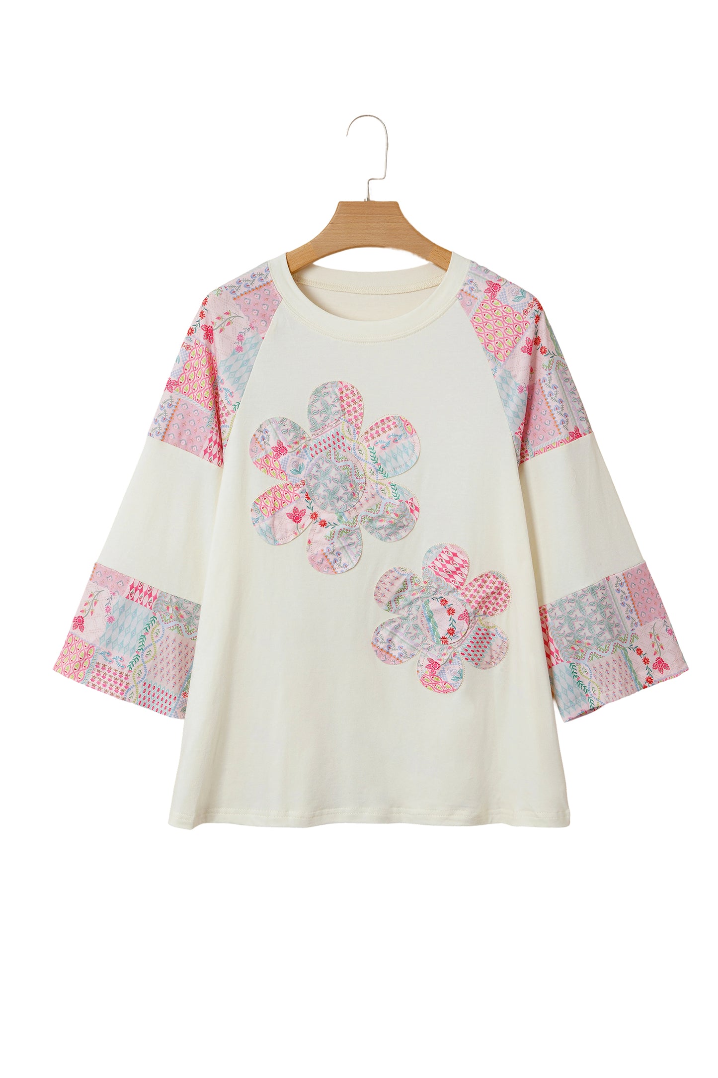 Boho Patchwork Floral Graphic Long Sleeve Top Women