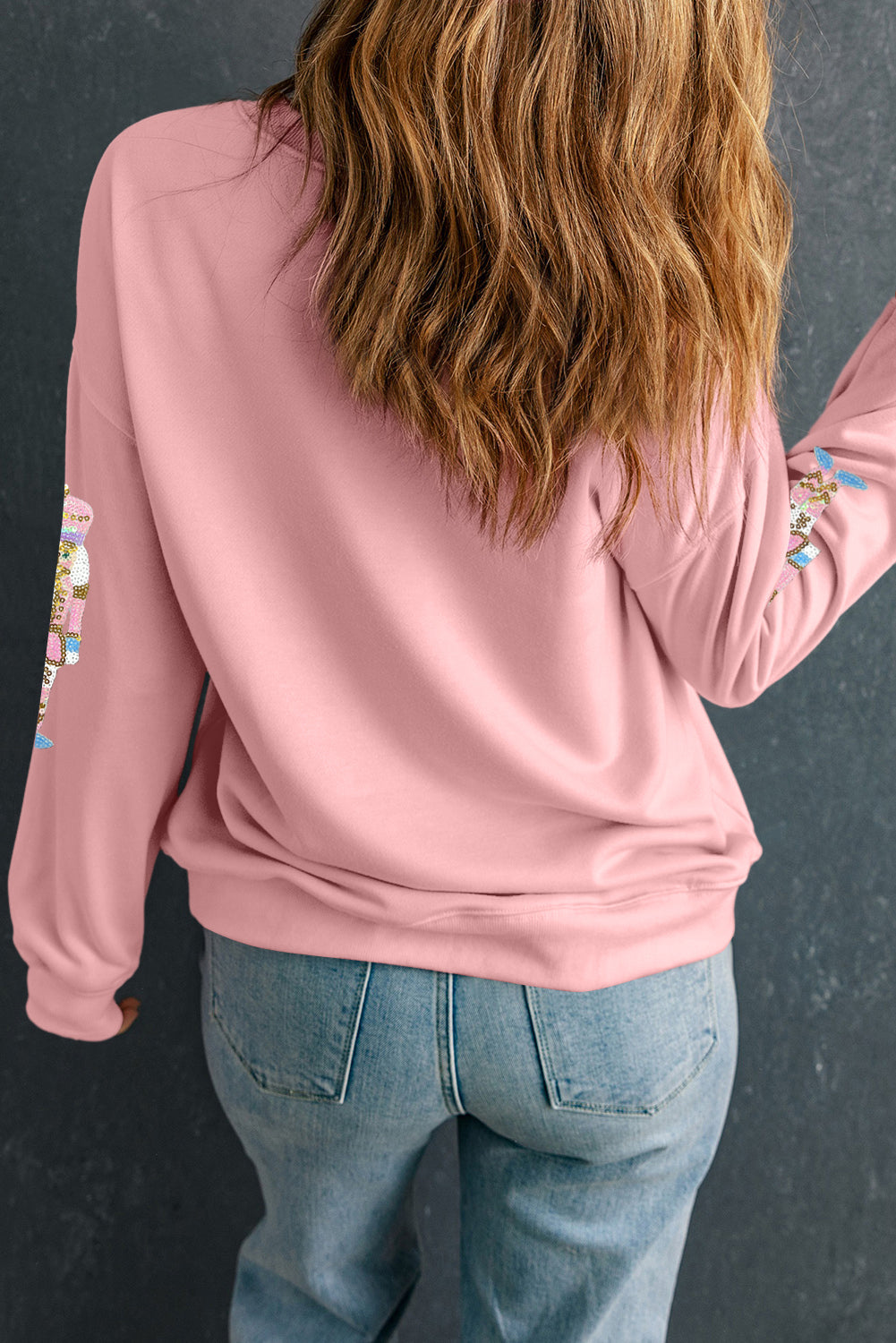 Pink Sequin Christmas Pullover Sweatshirt