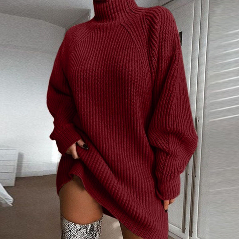 Women's Oversized Chunky Knit Mock Neck Sweater Dress