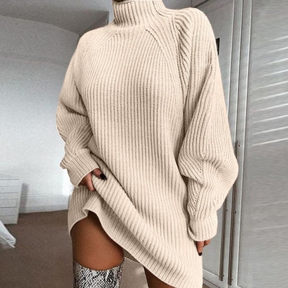 Women's Oversized Chunky Knit Mock Neck Sweater Dress