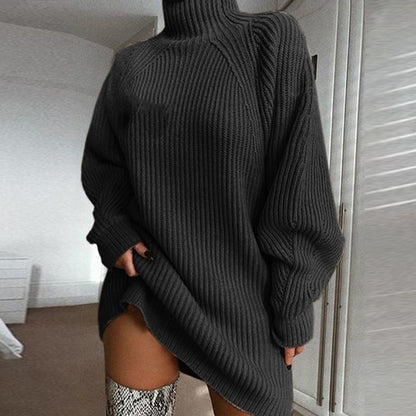 Women's Oversized Chunky Knit Mock Neck Sweater Dress