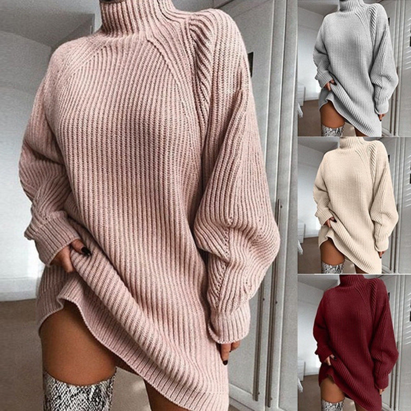 Oversized Ribbed Turtleneck Sweater Dress