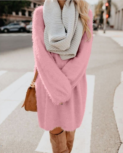 Women's Oversized Fuzzy Sweater Dress Long Sleeve Midi