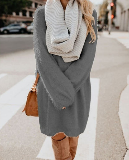 Women's Oversized Fuzzy Sweater Dress Long Sleeve Midi