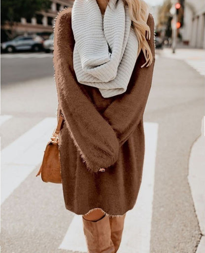Women's Oversized Fuzzy Sweater Dress Long Sleeve Midi