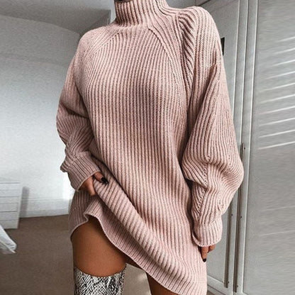 Women's Oversized Chunky Knit Mock Neck Sweater Dress