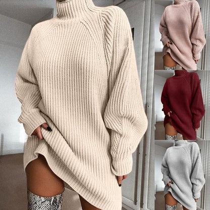 Oversized Ribbed Turtleneck Sweater Dress