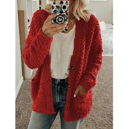 Teddy Fleece Button Front Cardigan Relaxed Fit Outerwear