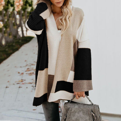 Women's Oversized Color Block Chunky Knit Cardigan