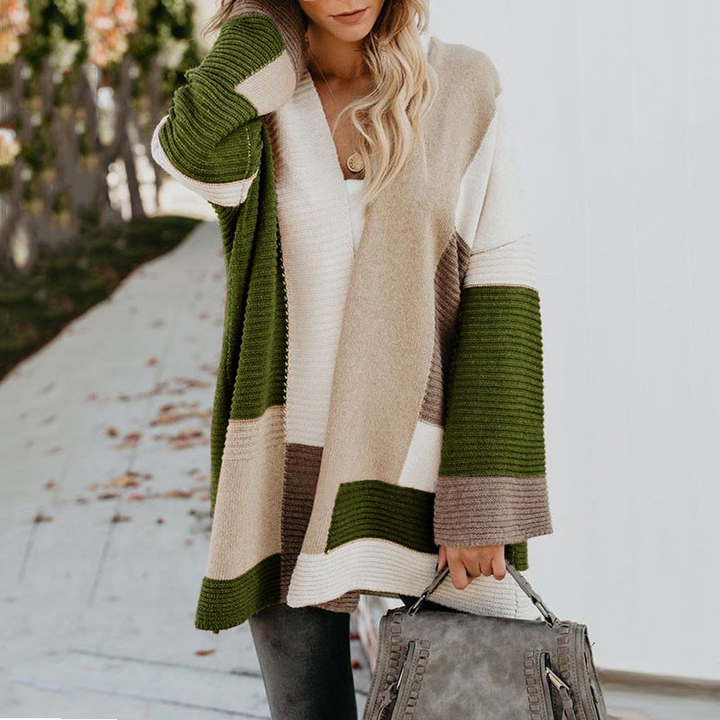 Women's Oversized Color Block Chunky Knit Cardigan