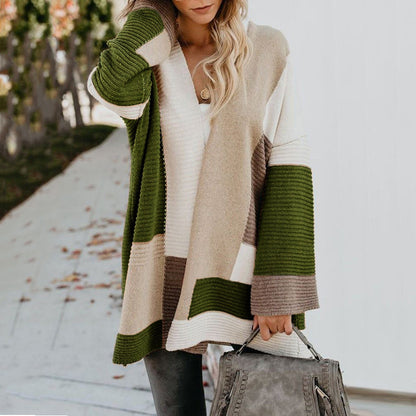 Women's Oversized Color Block Chunky Knit Cardigan