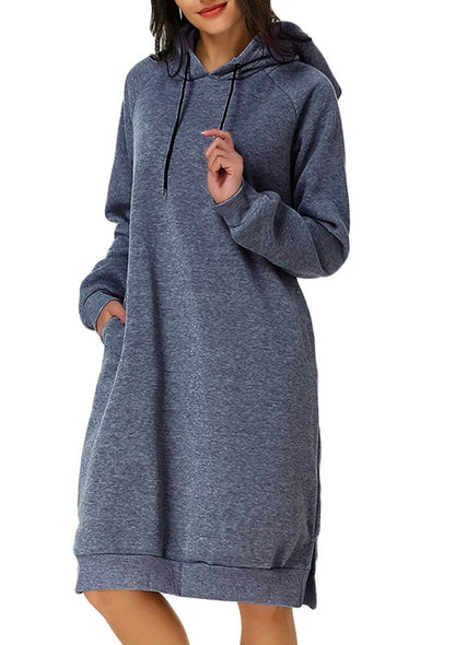 Women's Long Hoodie Dress Pocket Side Slit Sweatshirt