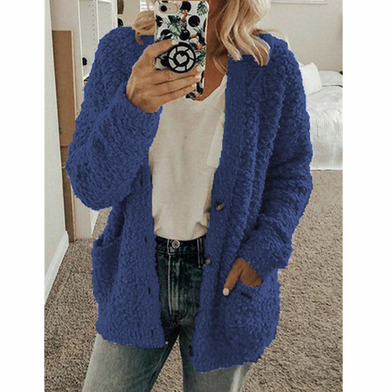 Teddy Fleece Button Front Cardigan Relaxed Fit Outerwear