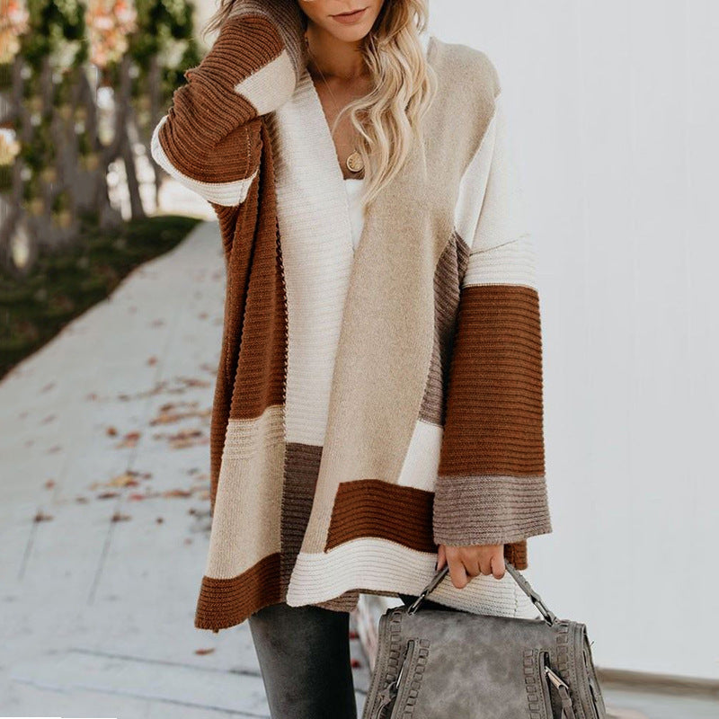 Women's Oversized Color Block Chunky Knit Cardigan