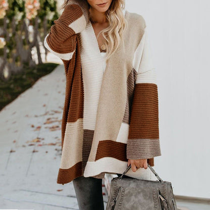Women's Oversized Color Block Chunky Knit Cardigan