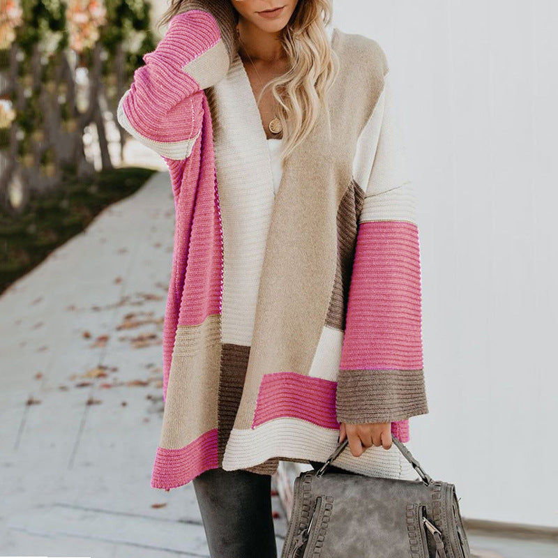 Women's Oversized Color Block Chunky Knit Cardigan