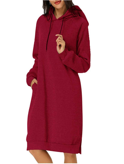 Women's Long Hoodie Dress Pocket Side Slit Sweatshirt