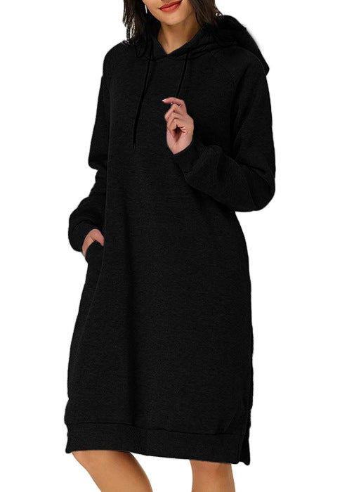 Women's Long Hoodie Dress Pocket Side Slit Sweatshirt