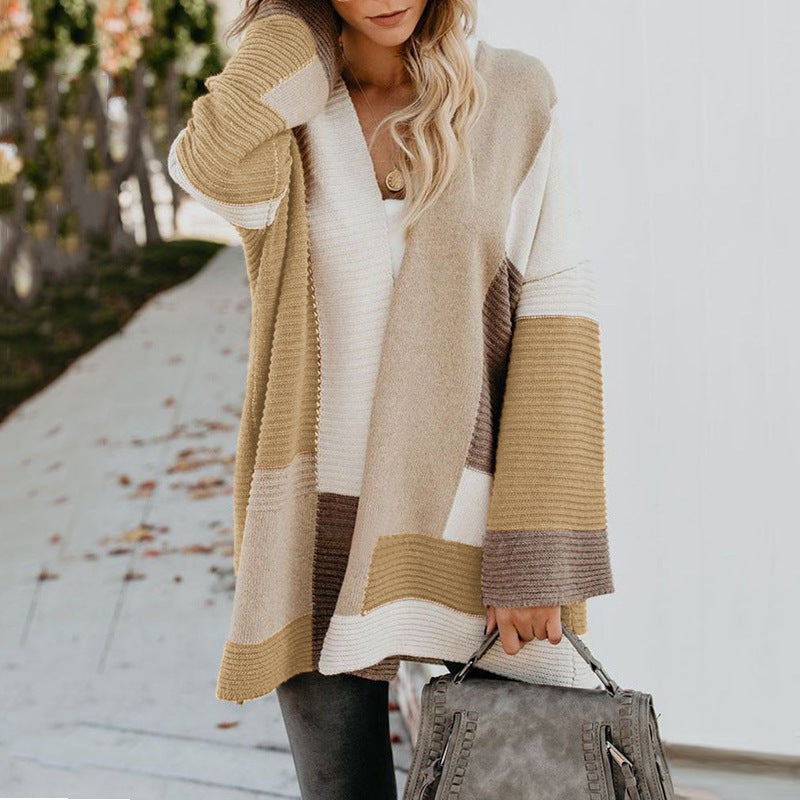Women's Oversized Color Block Chunky Knit Cardigan