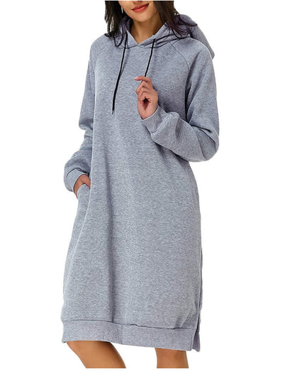 Women's Long Hoodie Dress Pocket Side Slit Sweatshirt
