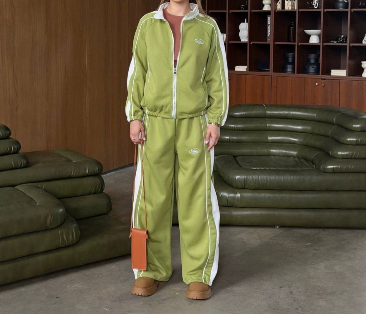 Y2K Colorblock Track Jacket Wide Leg Pants Set