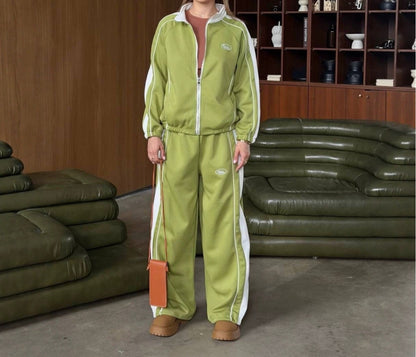 Y2K Colorblock Track Jacket Wide Leg Pants Set