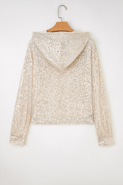 Sparkly Sequin Hooded Long Sleeve Party Top