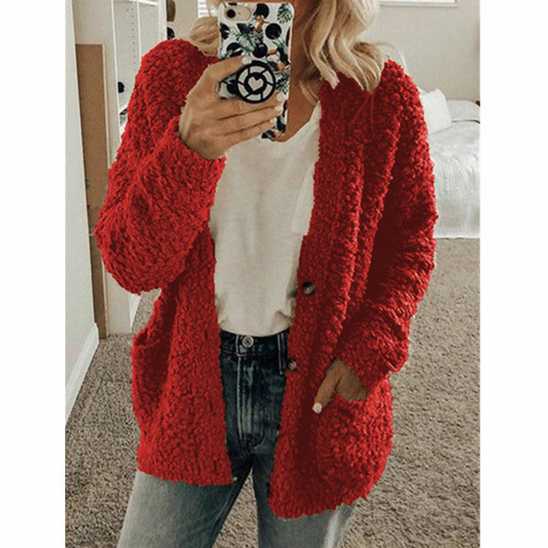 Women's Sherpa Fleece Button Up Jacket with Pockets