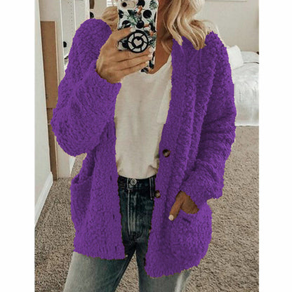 Teddy Fleece Button Front Cardigan Relaxed Fit Outerwear