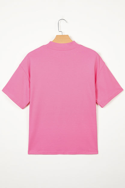 Dark Blue Oversized Mock Neck Tee Casual Relaxed Top