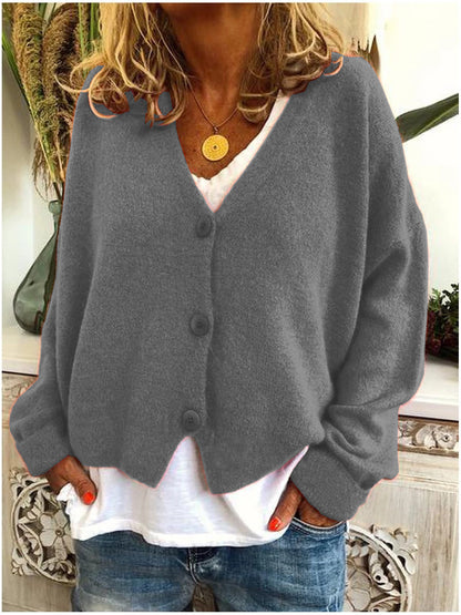 Oversized V-Neck Batwing Sleeve Button Front Cardigan
