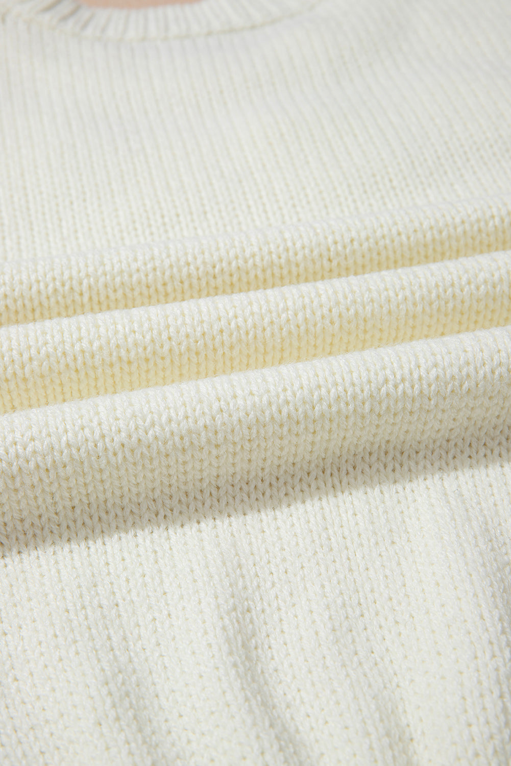 White Flower Applique Puff Sleeve Knit Sweater
