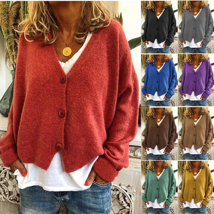 Women's Oversized V Neck Button Front Cardigan Sweater