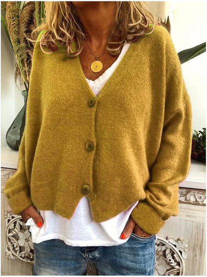 Women's Oversized V-Neck Batwing Sleeve Button Cardigan