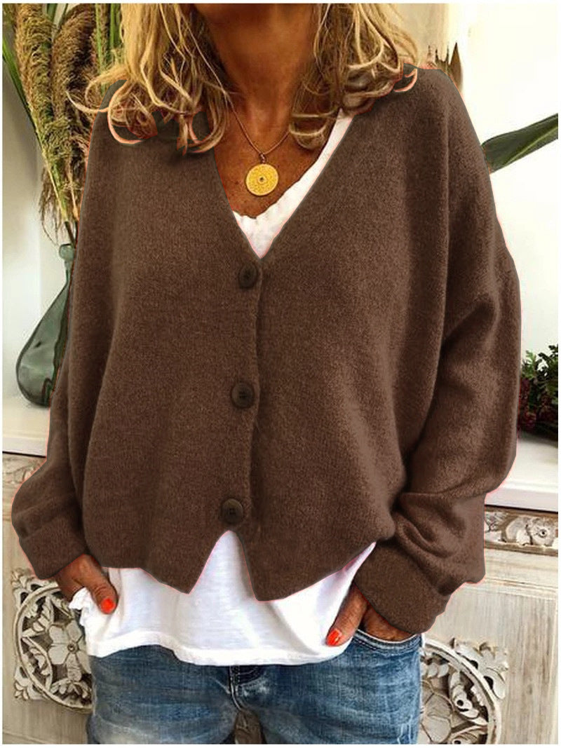 Women's Oversized V-Neck Batwing Sleeve Button Cardigan